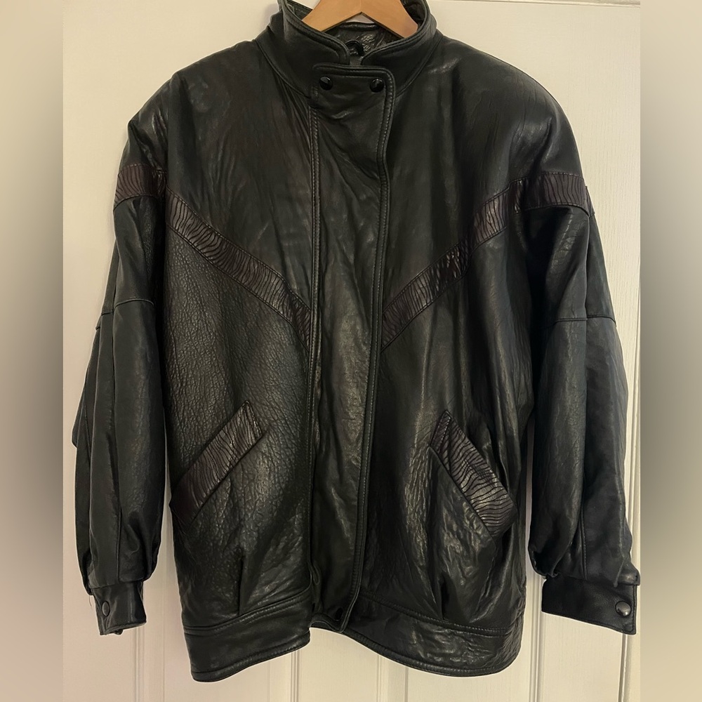 Vintage Leather Bomber Funnel neck jacket coat